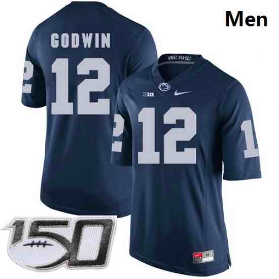 Men Penn State Nittany Lions 12 Chris Godwin Navy College Football Stitched 150TH Patch Jersey